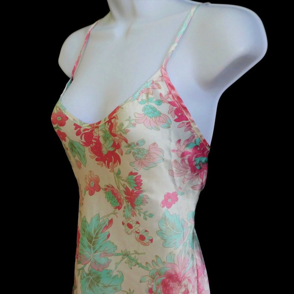 LA Intimates Vintage 80s Satin Pastel Floral Slip Robe Tie Belt 3pc Set USA - Picture 5 of 8